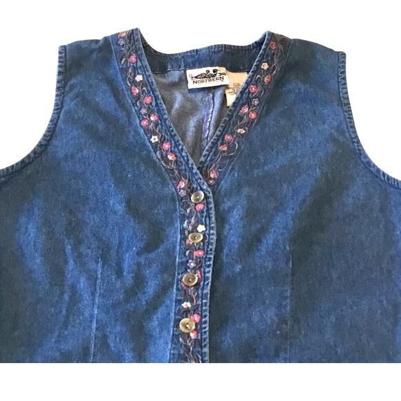 Northern Reflections Denim Vest, Vintage, Embroidered, Large - Picture 2 of 6